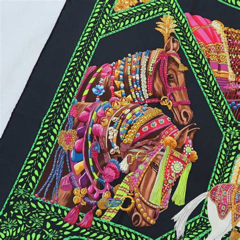 Very Rare Hermes Black Silk Scarf “Danse du Cheval Marwari